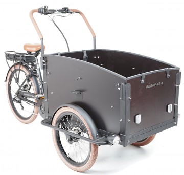 Qivelo City elektrische driewieler bakfiets - mat zwart/bruin